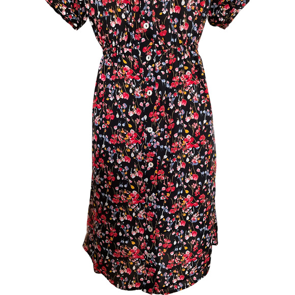 Forever 21 Women's Small Floral  Black Red Dress Off-Shoulder Short Sleeve - Picture 10 of 13